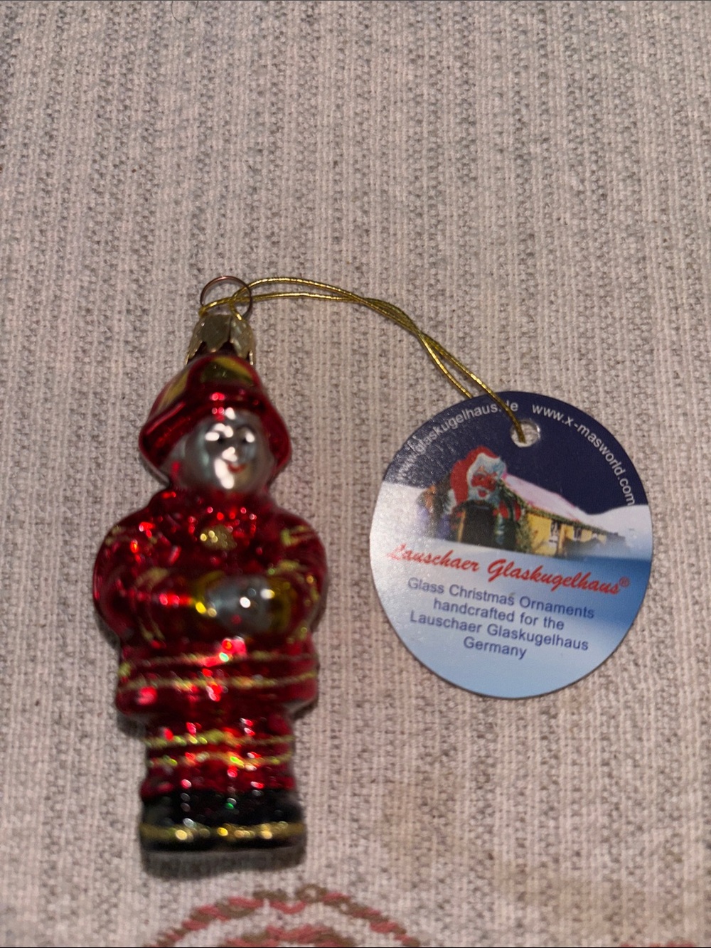 Lauschaer Glaskugethaus Germany Mini Fireman Ornament!